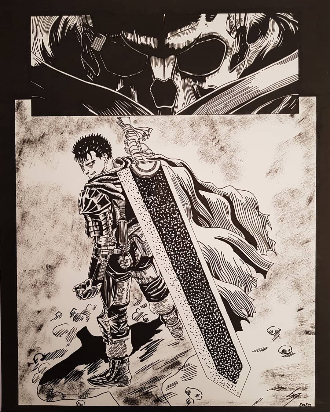 Bonsoir petite compo guts et mode berserker format 50x65 d'après une r ...